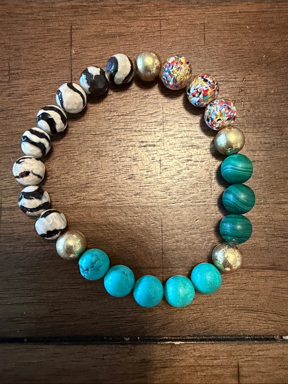 Audrey Limoges Collection Beaded Stretch Bracelet - Turquoise, Green & Gold